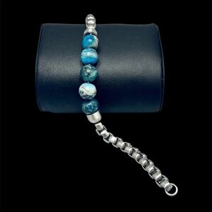 Blackjack  Men’s Stainless Steel Sodalite Beaded & Rolo Link Chain Bracelet